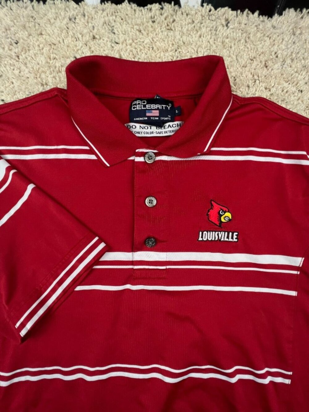Louisville Cardinals Polo Shirt Mens Large Red White Stripe PRO CELEBRITY